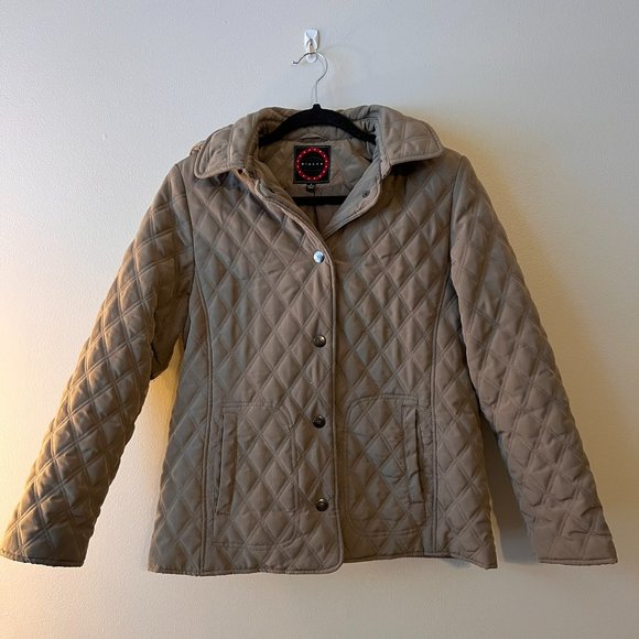 Giacca Tan Quilted Puffer Long Sleeve Hooded Button Up‎ Jacket Coat - Picture 1 of 5